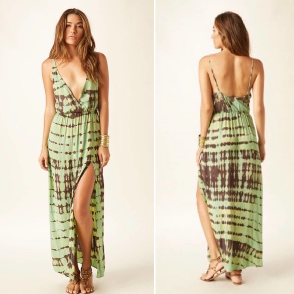 Blue Life Dresses & Skirts - Blue Life High Tide Green Tie Dye Maxi Dress Front Slit Adjustable Coverup Sz M